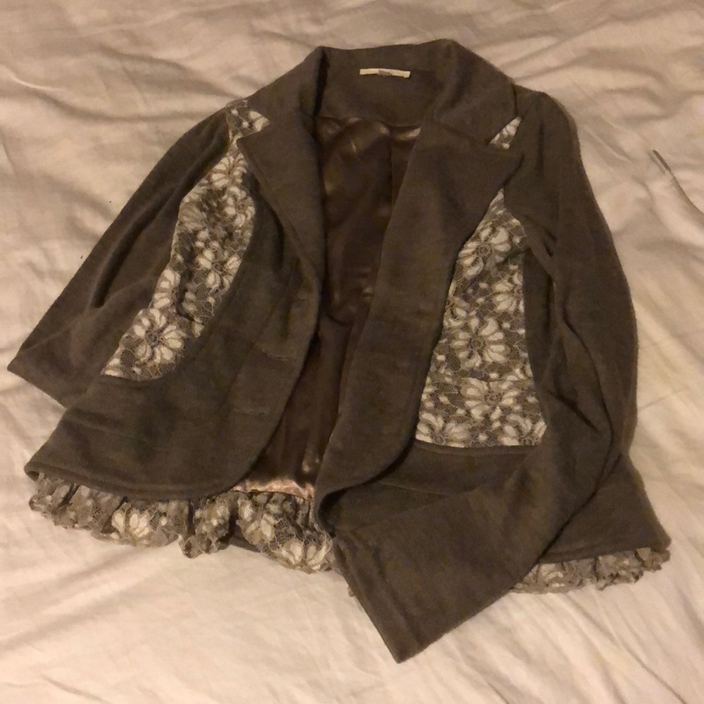 Dressy Sweater Blazer with Lace Detail